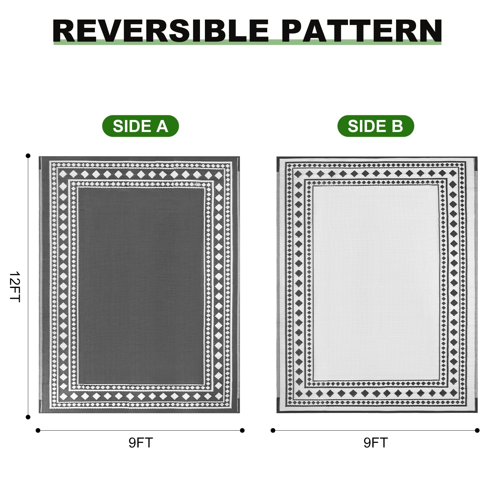 RURALITY Outdoor Rug 9x12 with secure corner rings