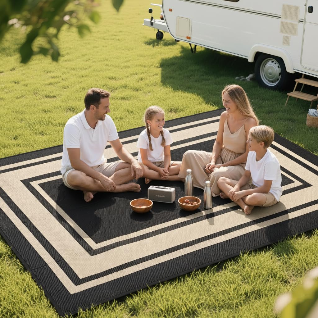 RURALITY Outdoor Rug being cleaned with a damp cloth