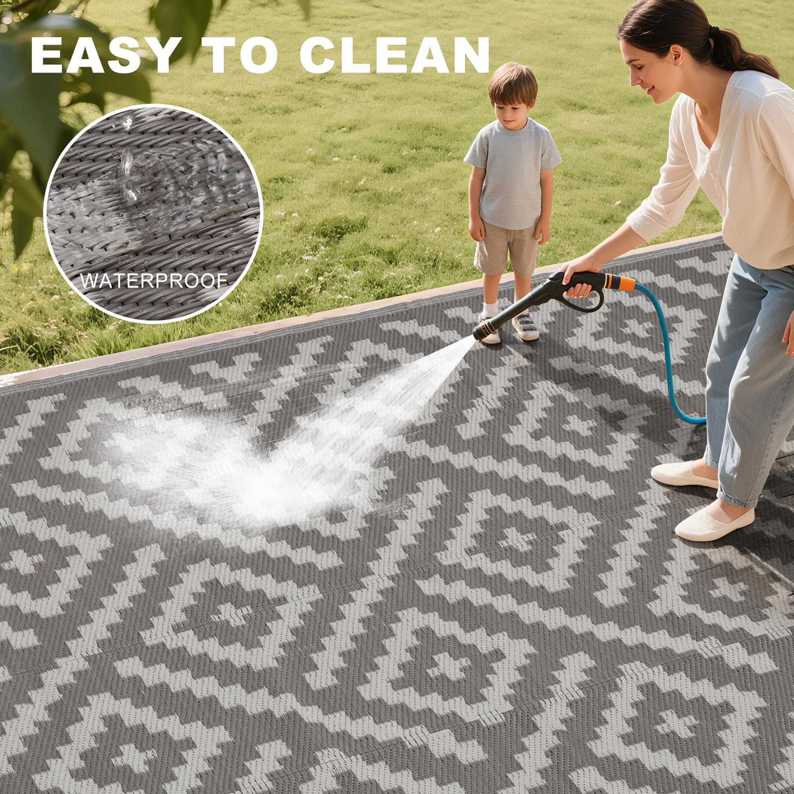 RURALITY Outdoor Rug rolled up for easy storage