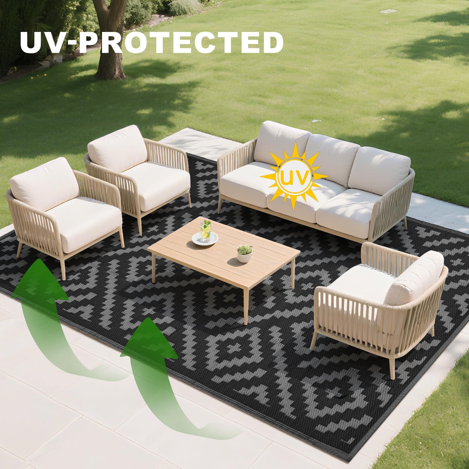 RURALITY Outdoor Rug with fixed rings at corners