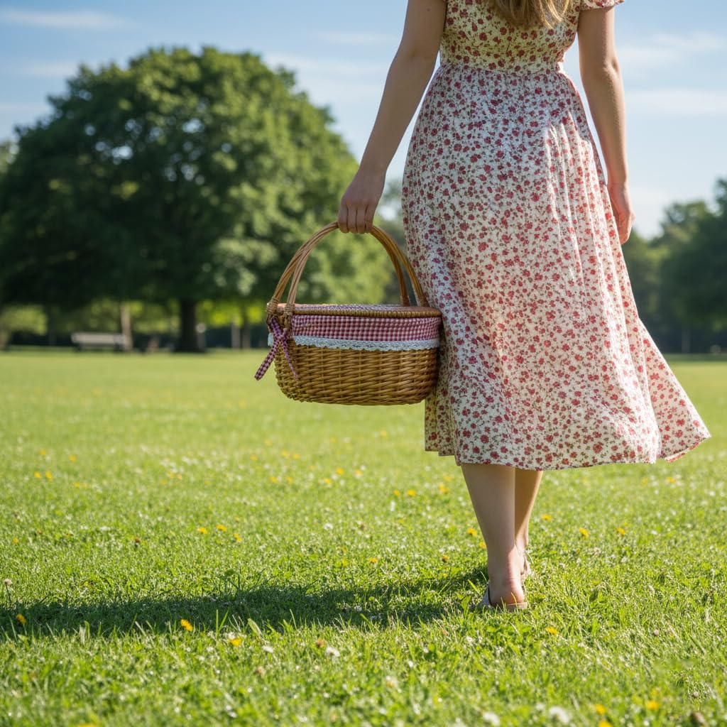 RURALITY Wicker Picnic Basket in outdoor setting with food