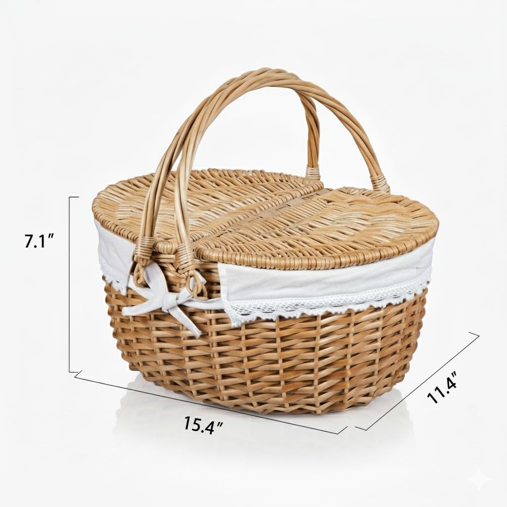 RURALITY wicker picnic basket outdoor picnic setup with food