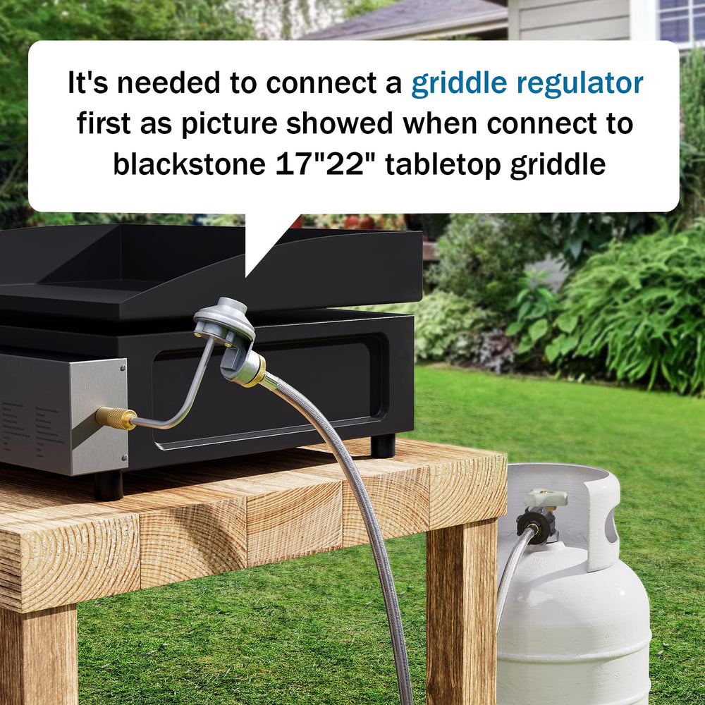 Rushare 12FT Braided Propane Hose adapter connected to Weber grill