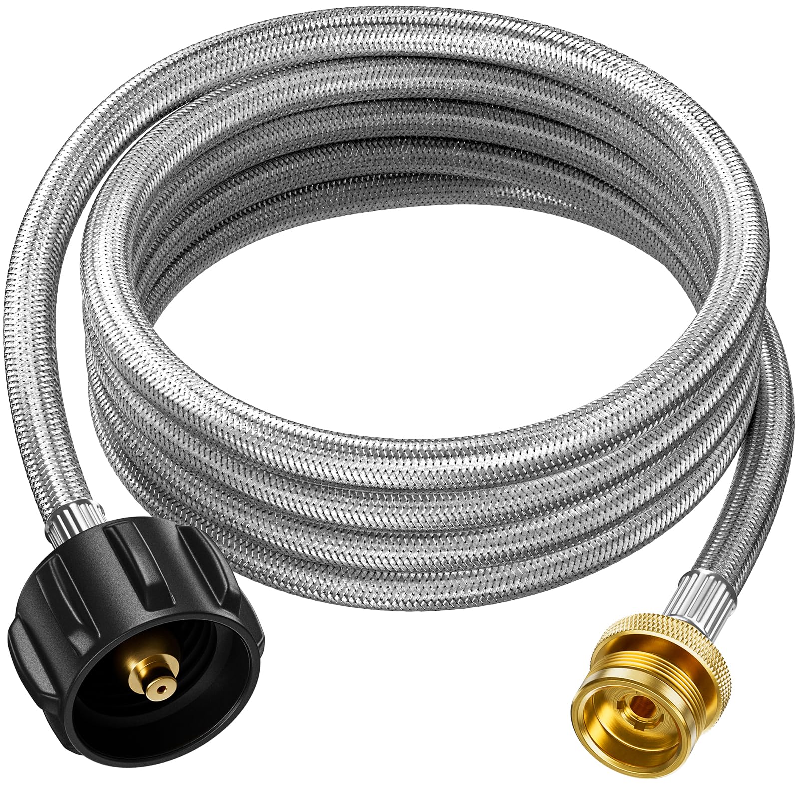 Rushare 12FT Braided Propane Hose Adapter front view with QCC-1 fitting