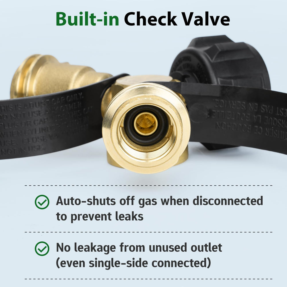 Rushare Propane Tank Splitter back view highlighting solid brass construction