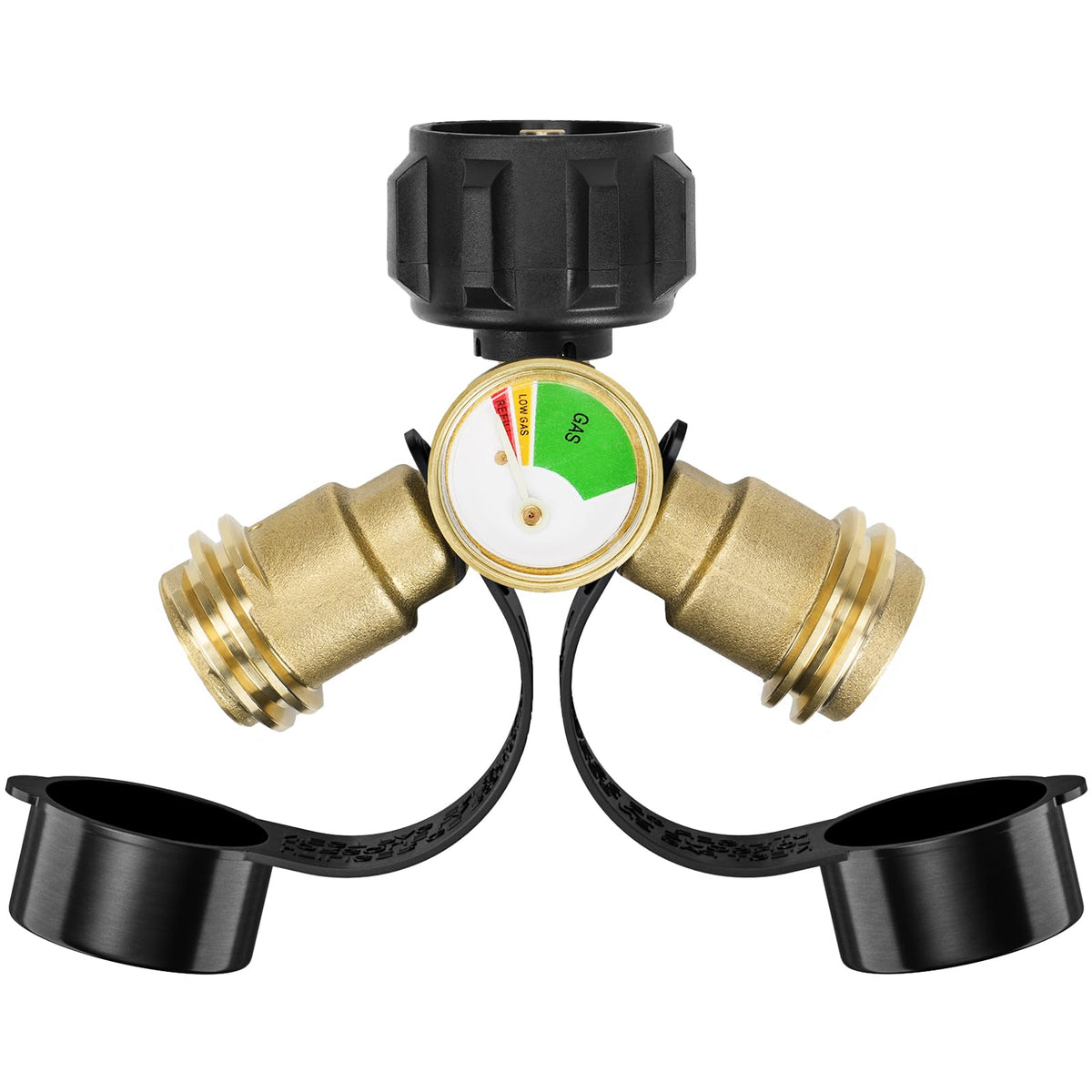 Rushare Propane Tank Splitter front view with built-in fuel gauge