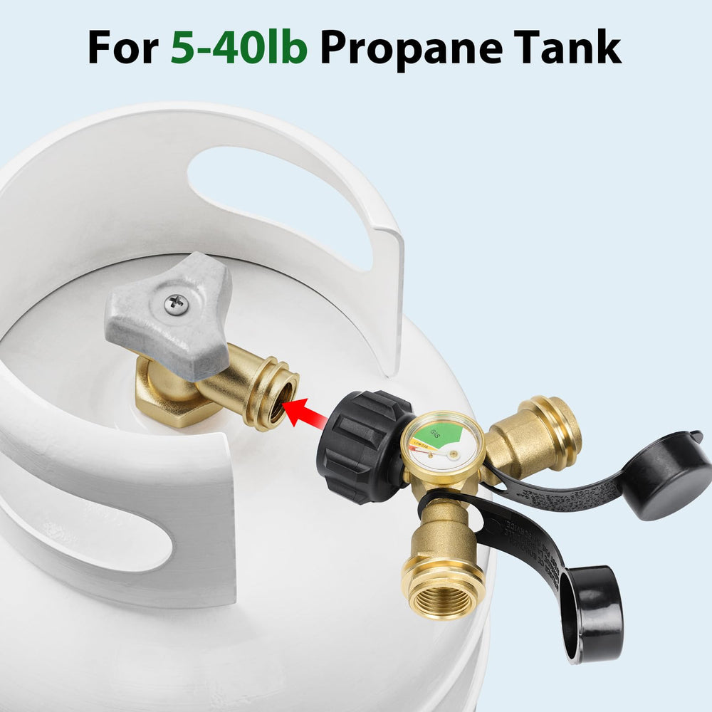 Rushare Propane Tank Splitter side view showing dual output