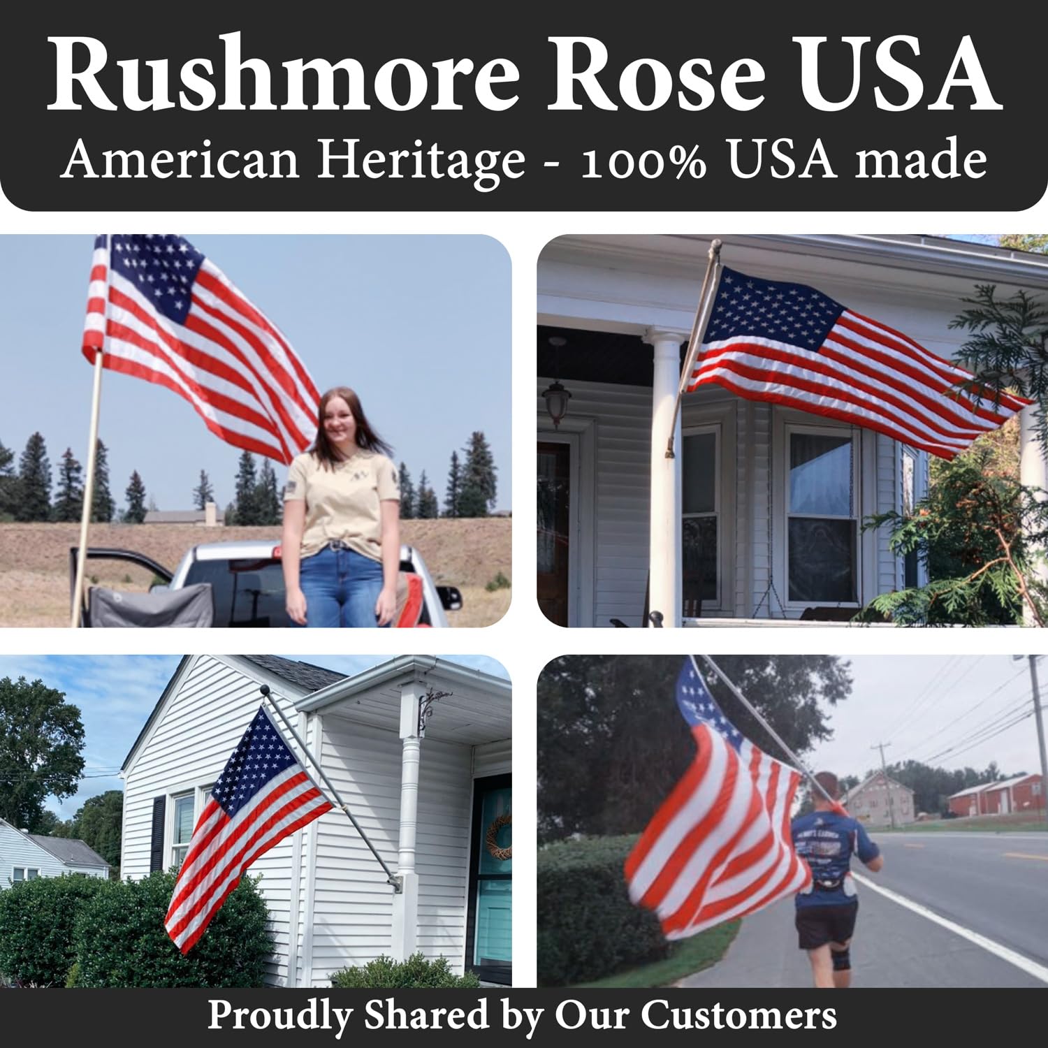 Rushmore Rose USA flag folded with care instructions