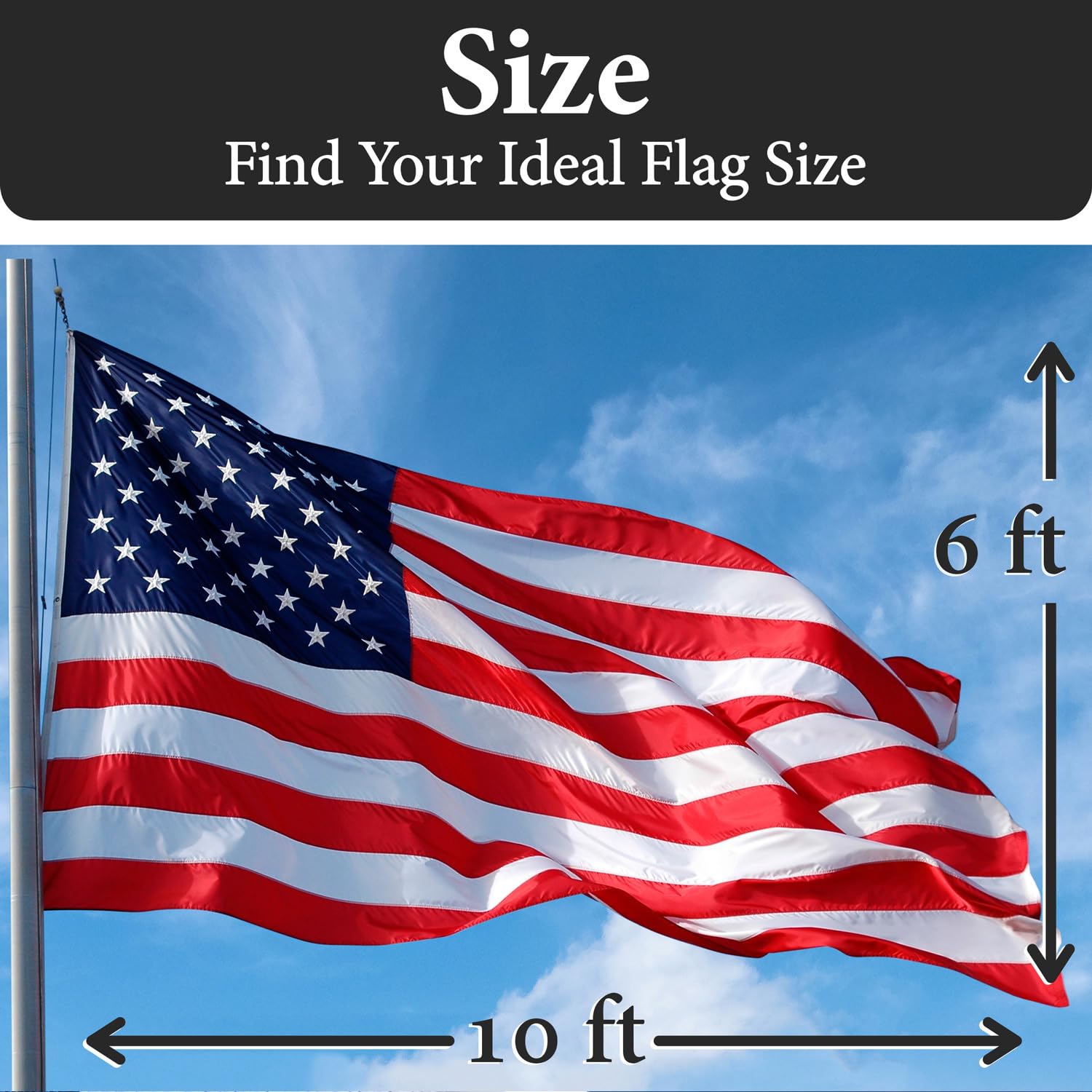 Rushmore Rose USA flag showing sewn stripes and embroidered stars