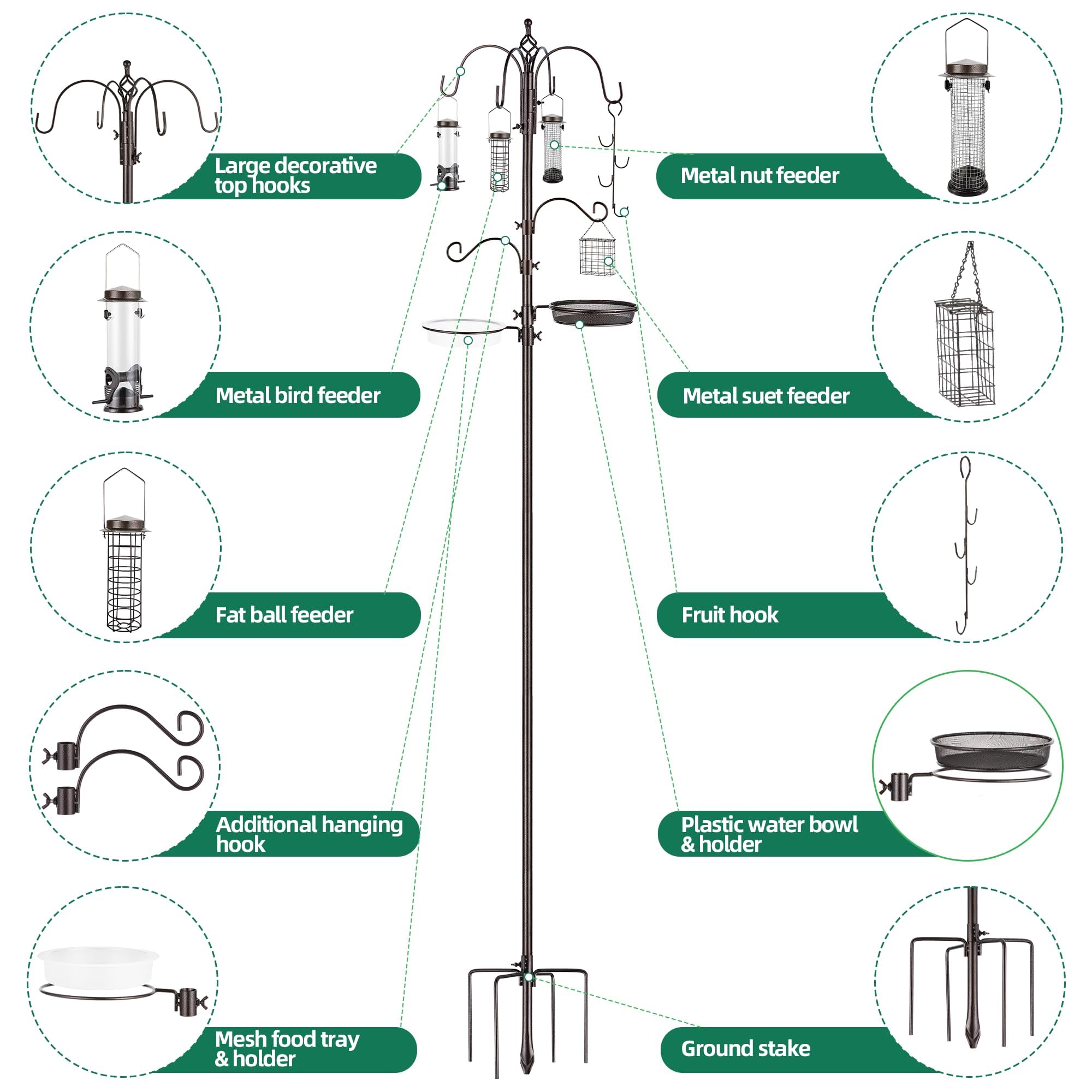 Rust-resistant steel bird feeder pole close-up