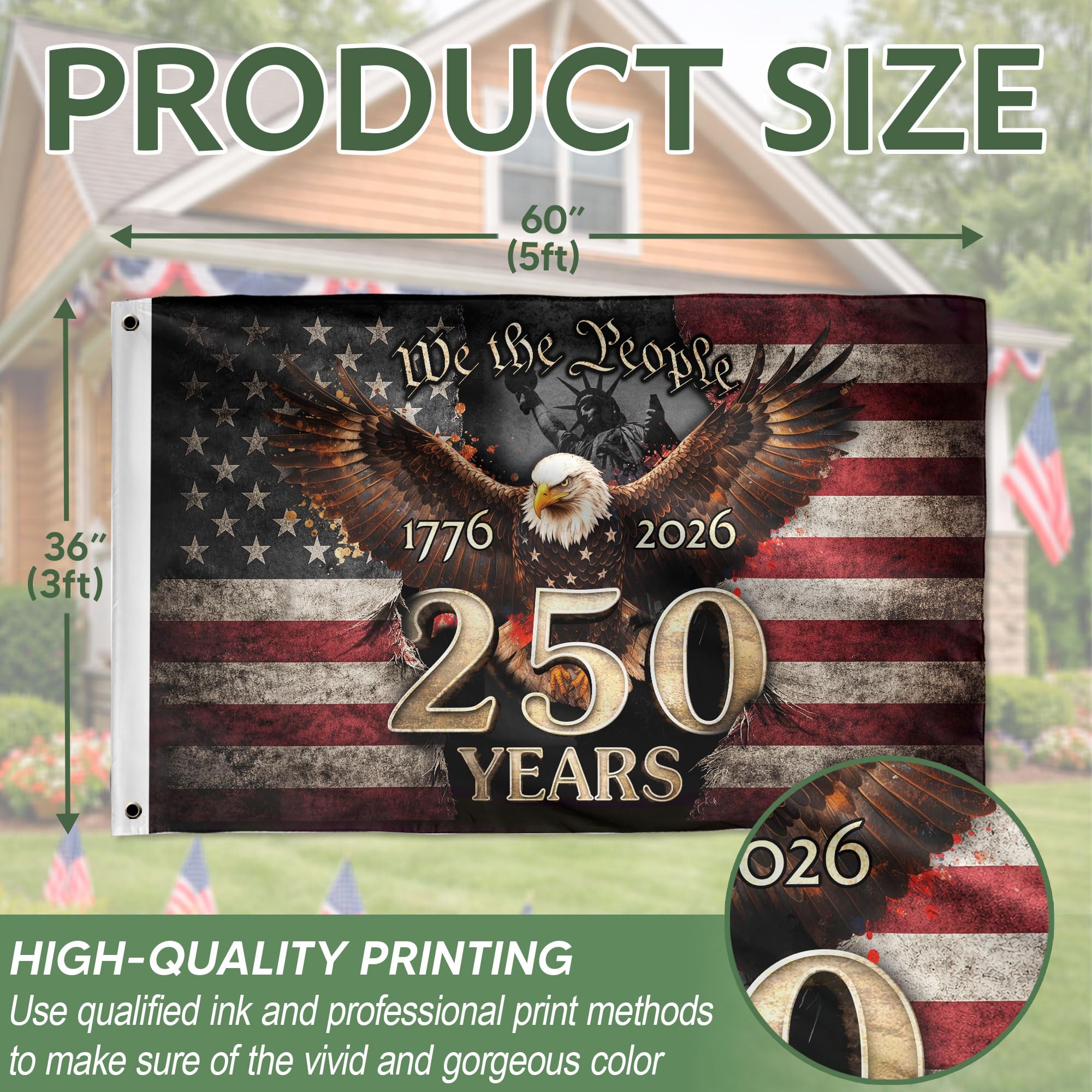 RustField Co. 250 Anniversary USA Flag 3x5 ft back view