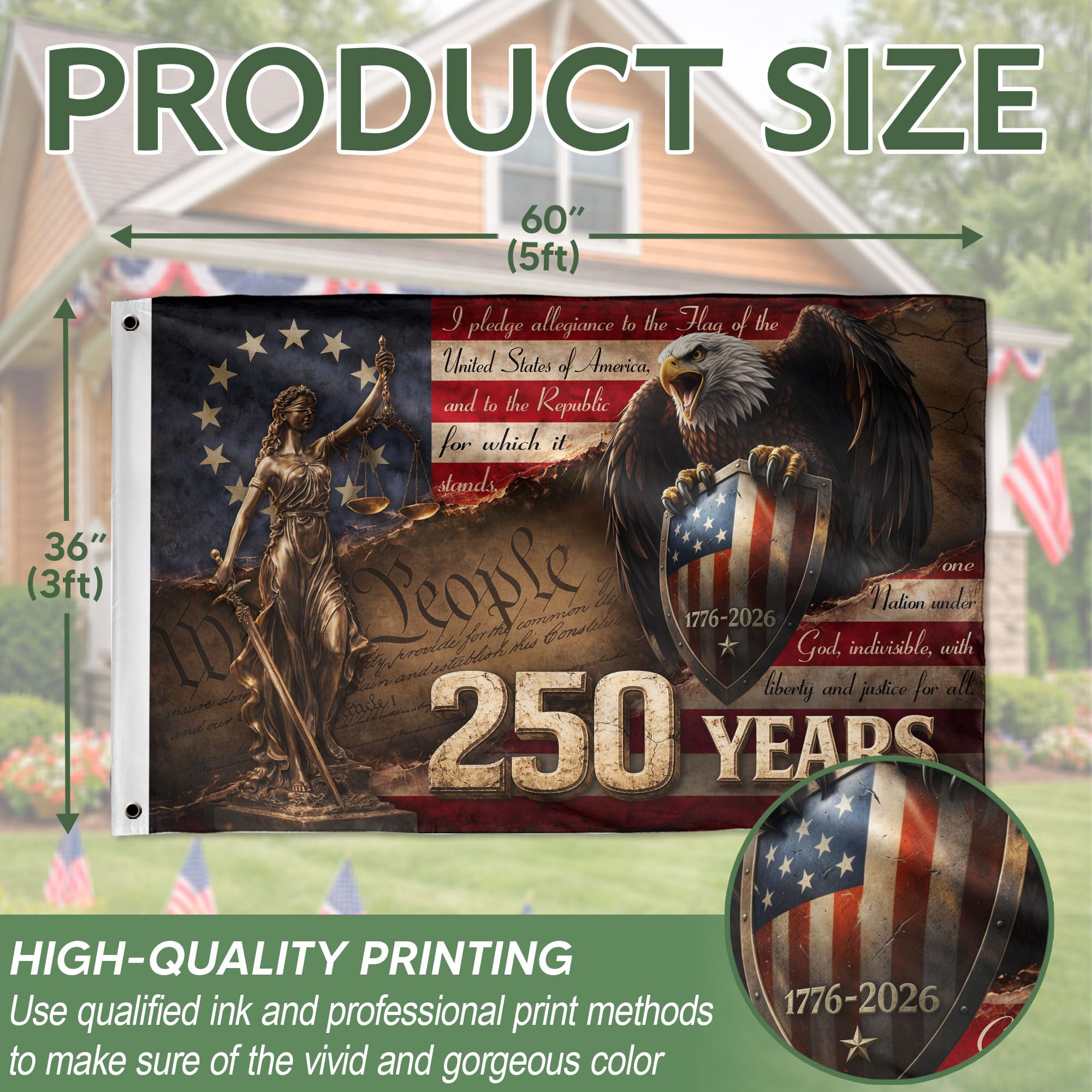 RustField Co. 250th Anniversary USA Flag detail showing grommet