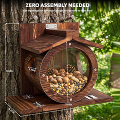 RUSTICIRON Wooden Squirrel Feeder mounted on a tree