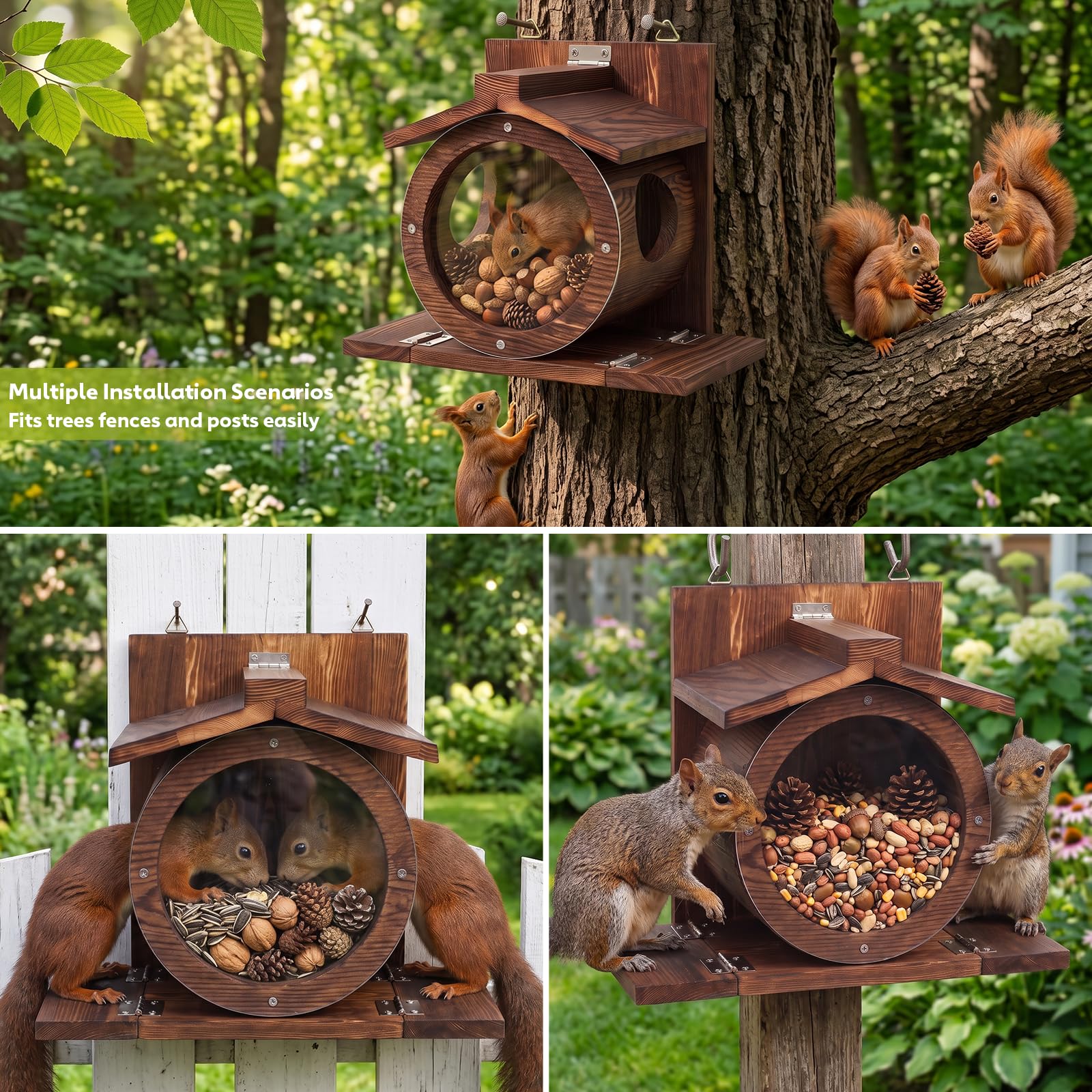 RUSTICIRON Wooden Squirrel Feeder with screws included