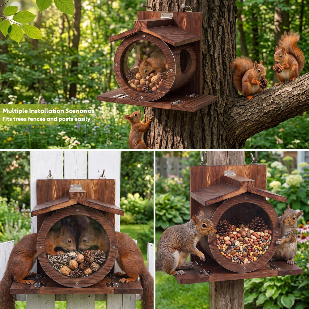 RUSTICIRON Wooden Squirrel Feeder with screws included