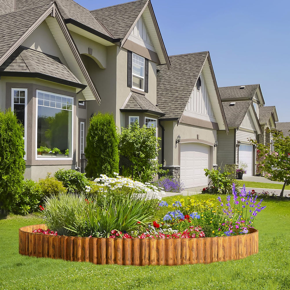 Rusty finish of Land Guard garden edging in a garden setting