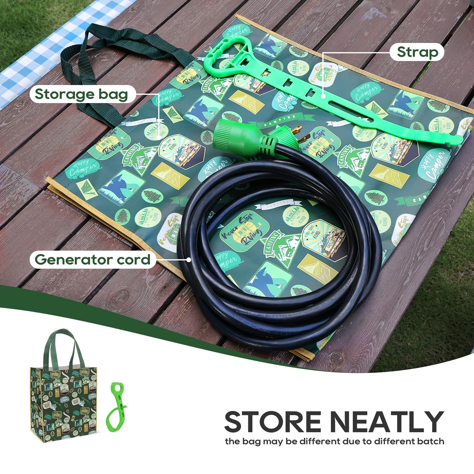 RVGUARD Generator Extension Cord organized for storage
