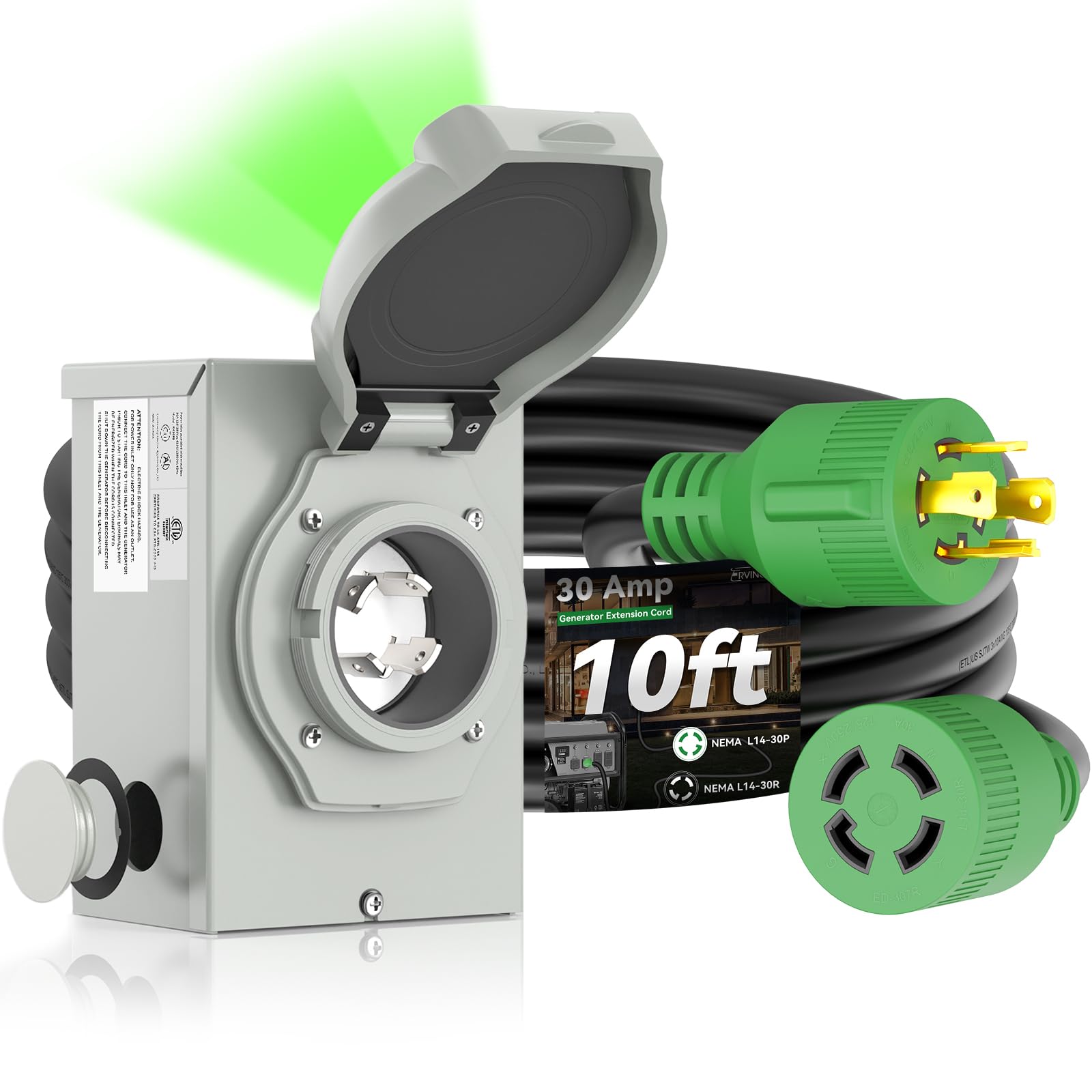 RVINGPRO 30 Amp Generator Cord 10FT front view