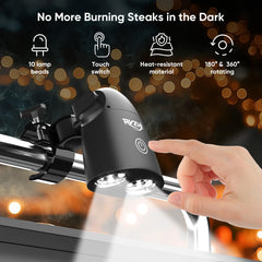 RVZHI Grill Light in use at night illuminating a grill