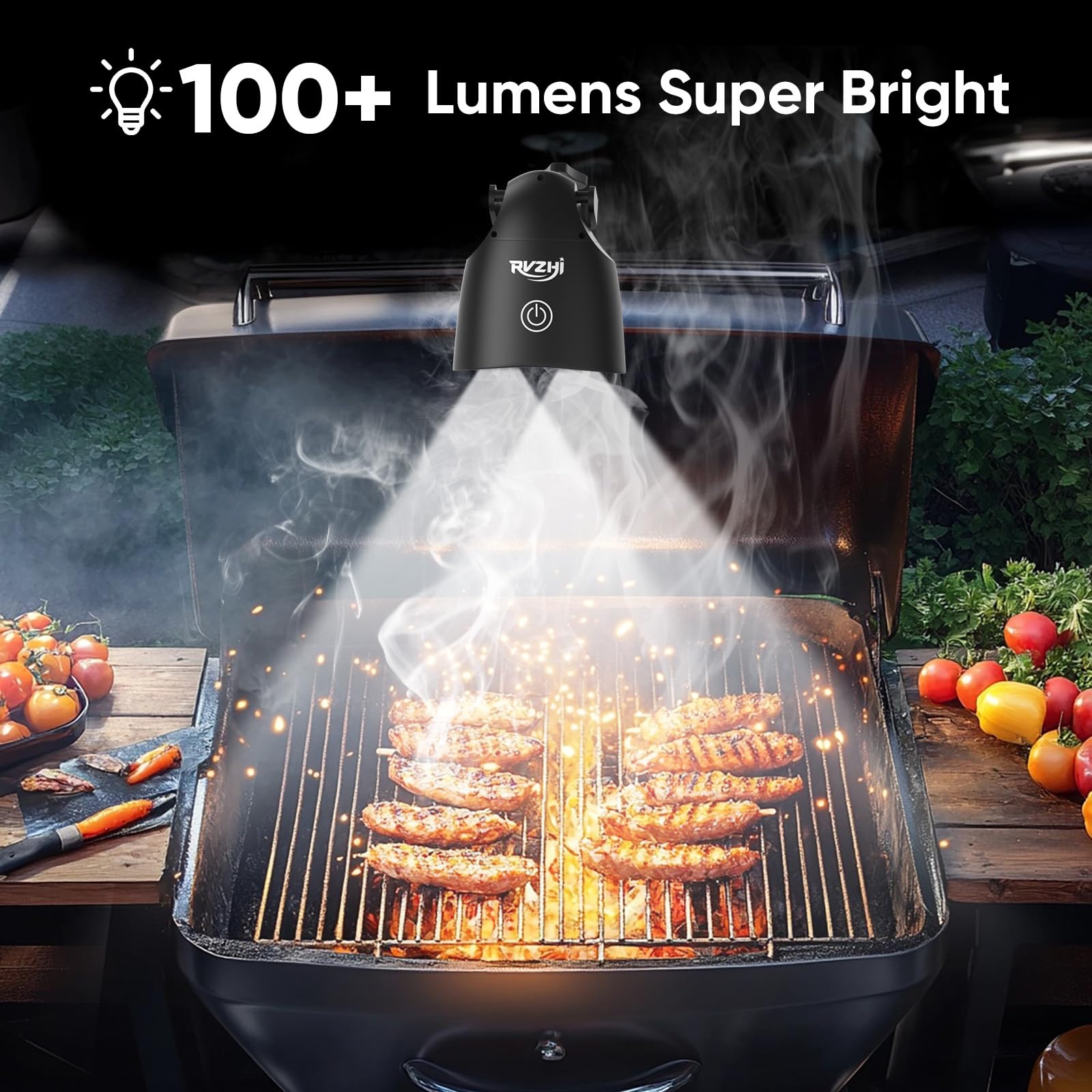 RVZHI Grill Light on a patio grill during a BBQ setup