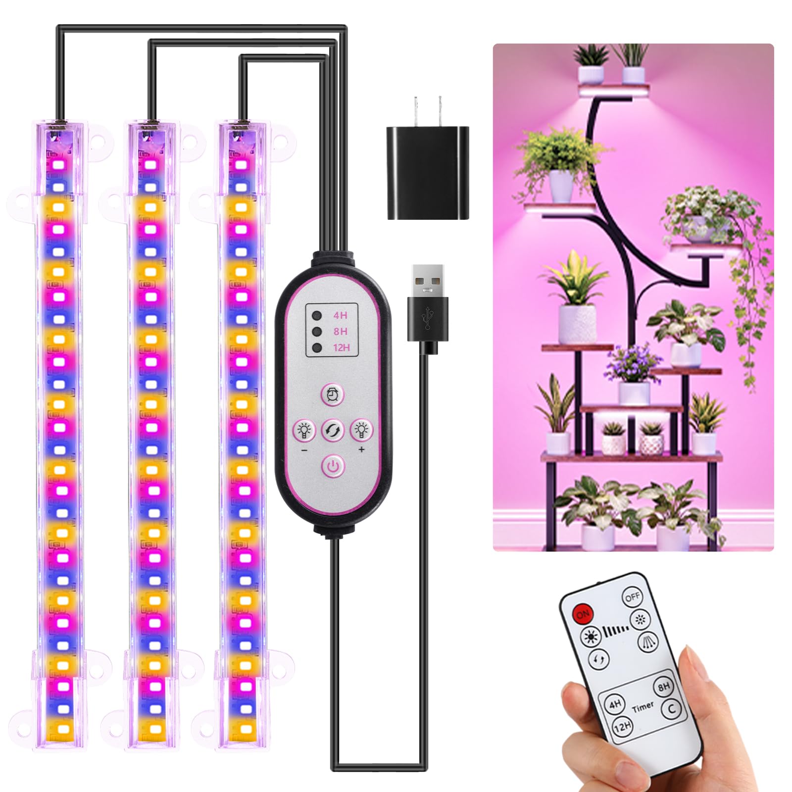 RWNTAO 7.8'' 3 Head LED Grow Light Strips front view