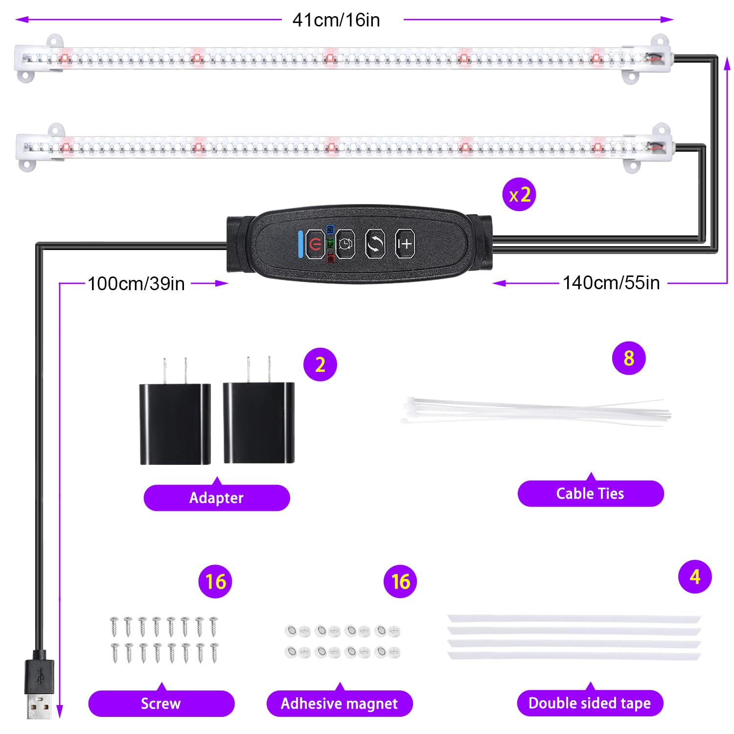 RWNTAO LED Grow Light Strips dimmable settings overview