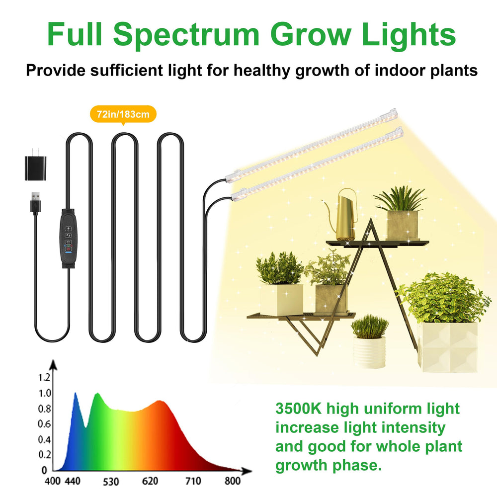RWNTAO LED Grow Light Strips showing dual heads for plant coverage