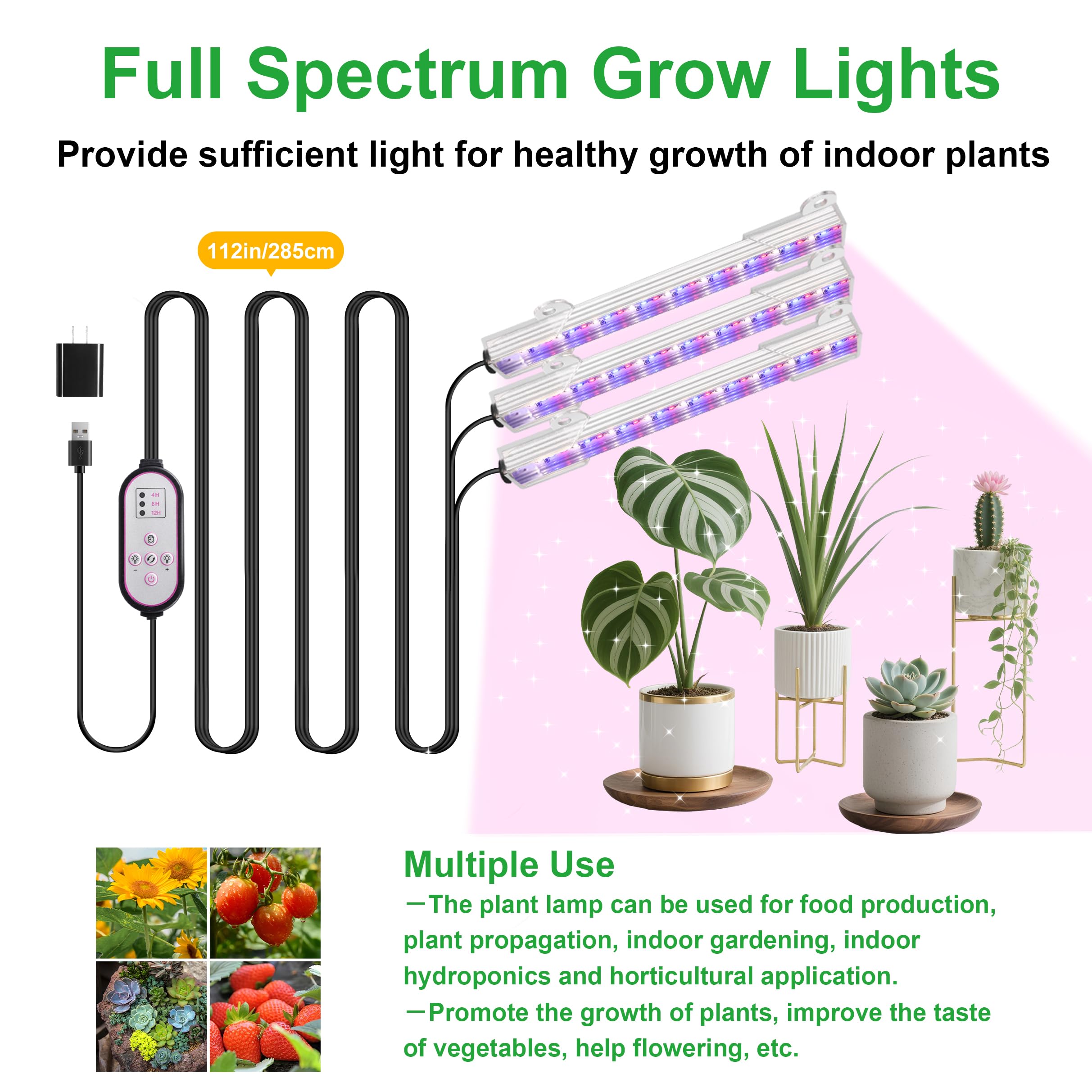 RWNTAO LED Grow Light Strips showing three heads