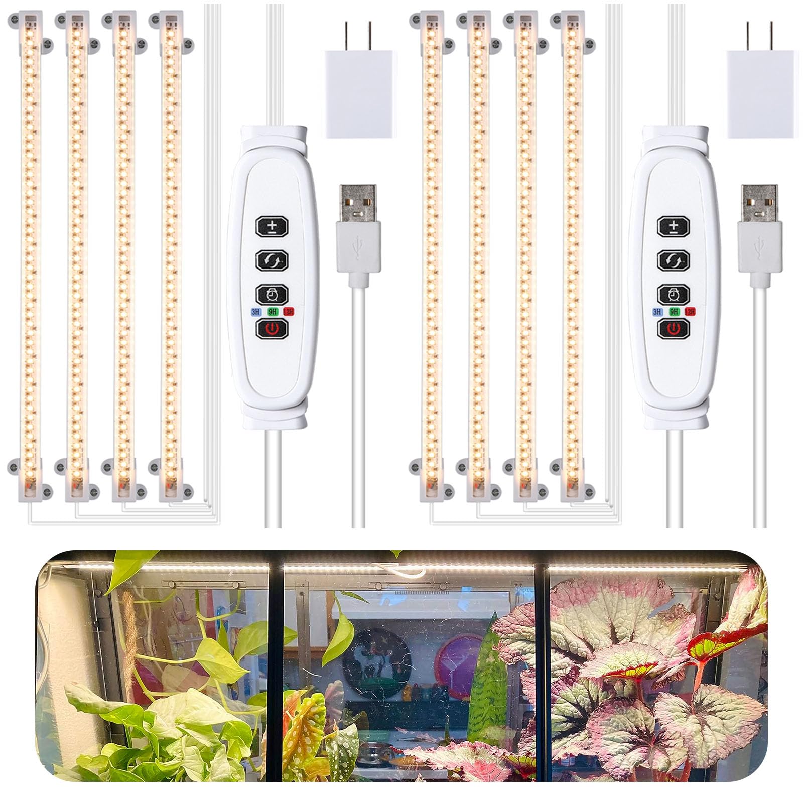 RWNTAO LED Plant Grow Lamp 3500K front view with four heads