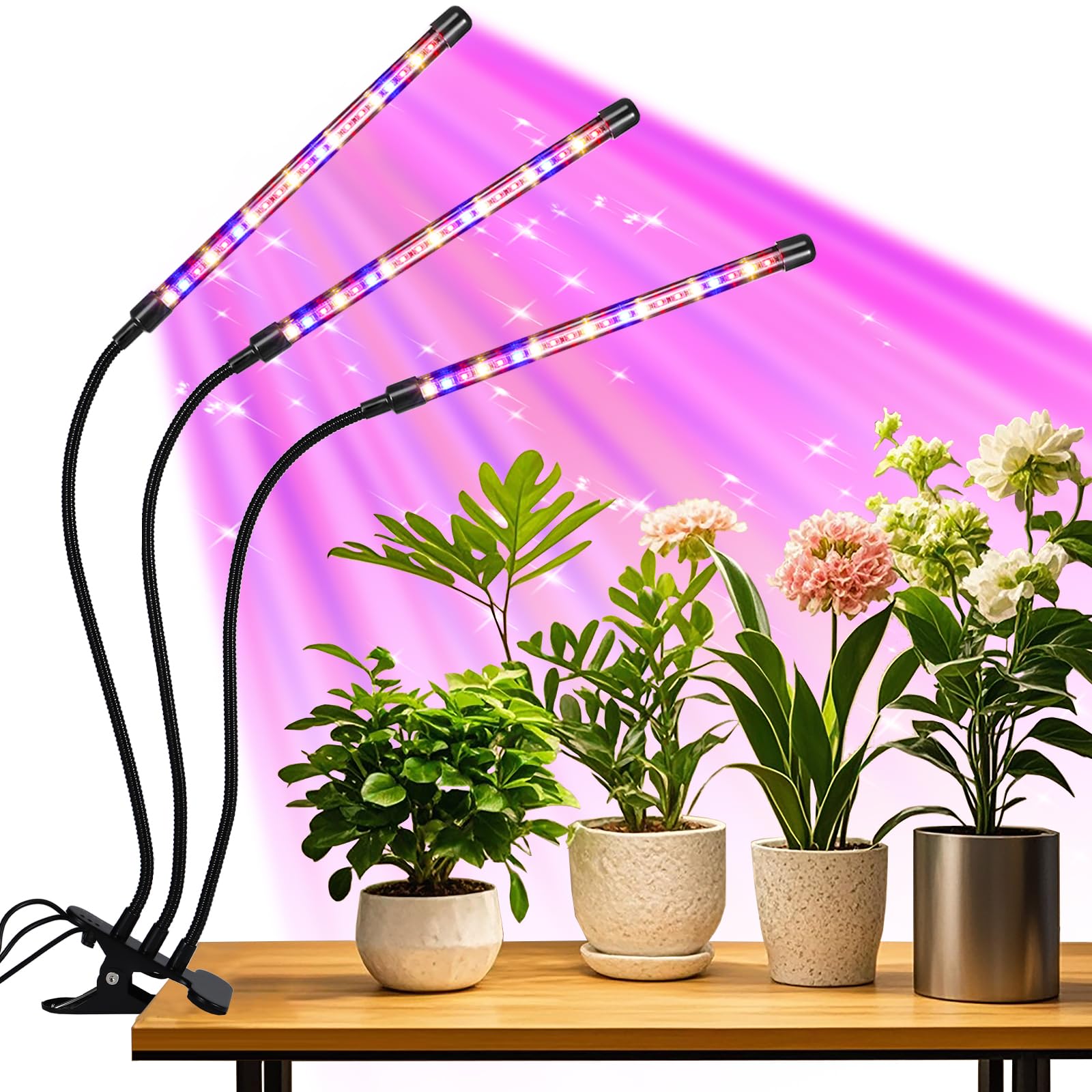 RWNTAO LED Plant Grow Light front view with three heads