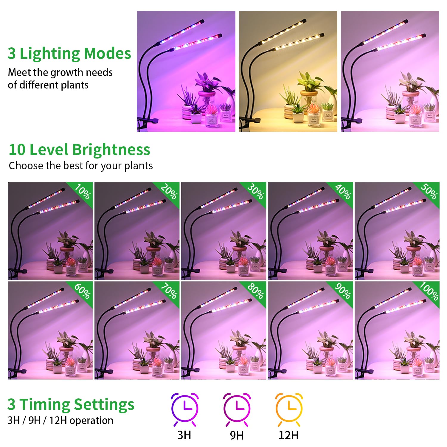 RWNTAO LED Plant Grow Light in use on indoor plants