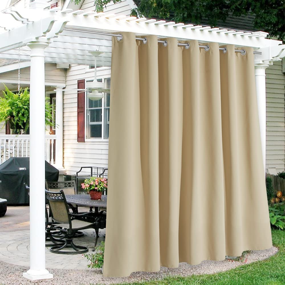 RYB HOME Extra Wide Outdoor Curtain Biscotti Beige front view