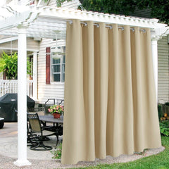 RYB HOME Extra Wide Outdoor Curtain Biscotti Beige front view
