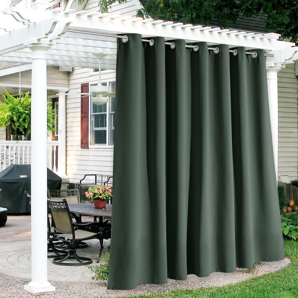 RYB HOME Extra Wide Outdoor Curtain dark green front view