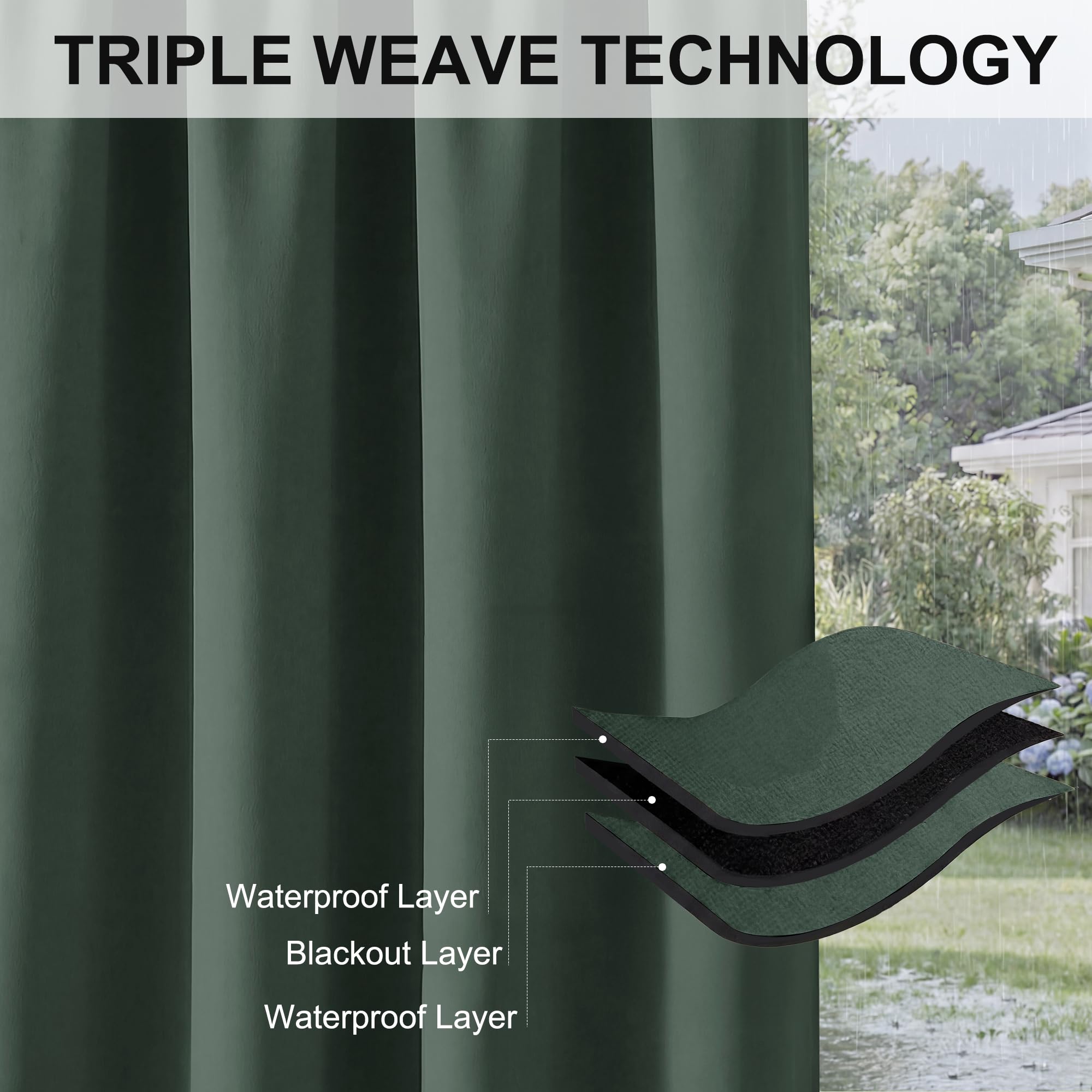 RYB HOME Extra Wide Outdoor Curtain dark green with sunlight blocking
