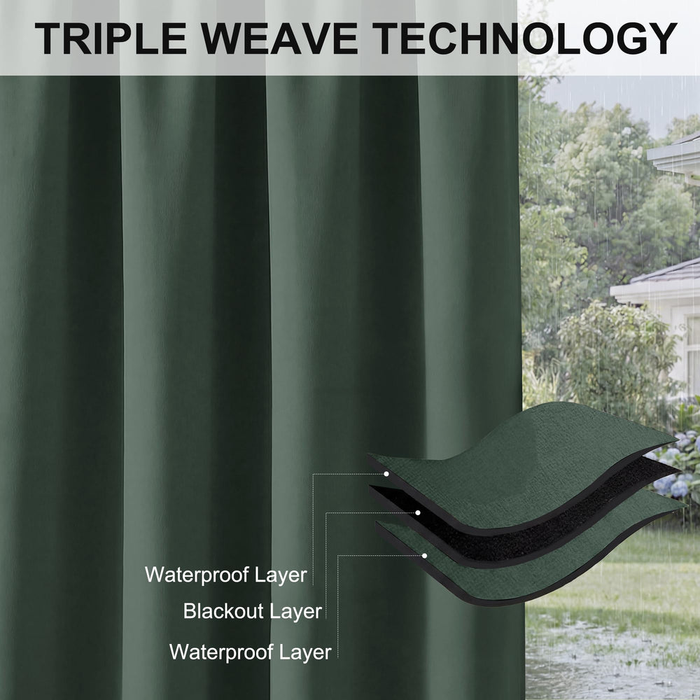 RYB HOME Extra Wide Outdoor Curtain dark green with sunlight blocking