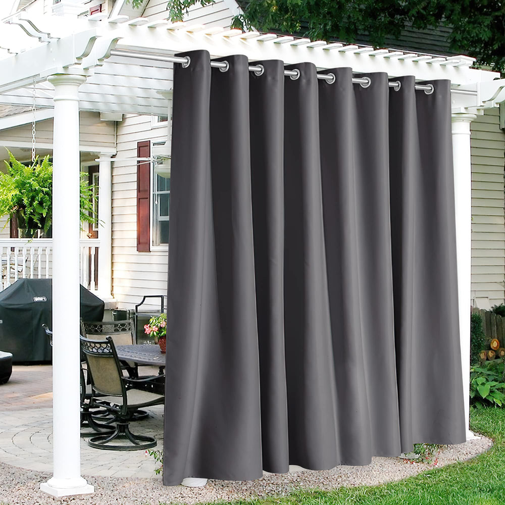 RYB HOME Extra Wide Outdoor Curtain grey front view