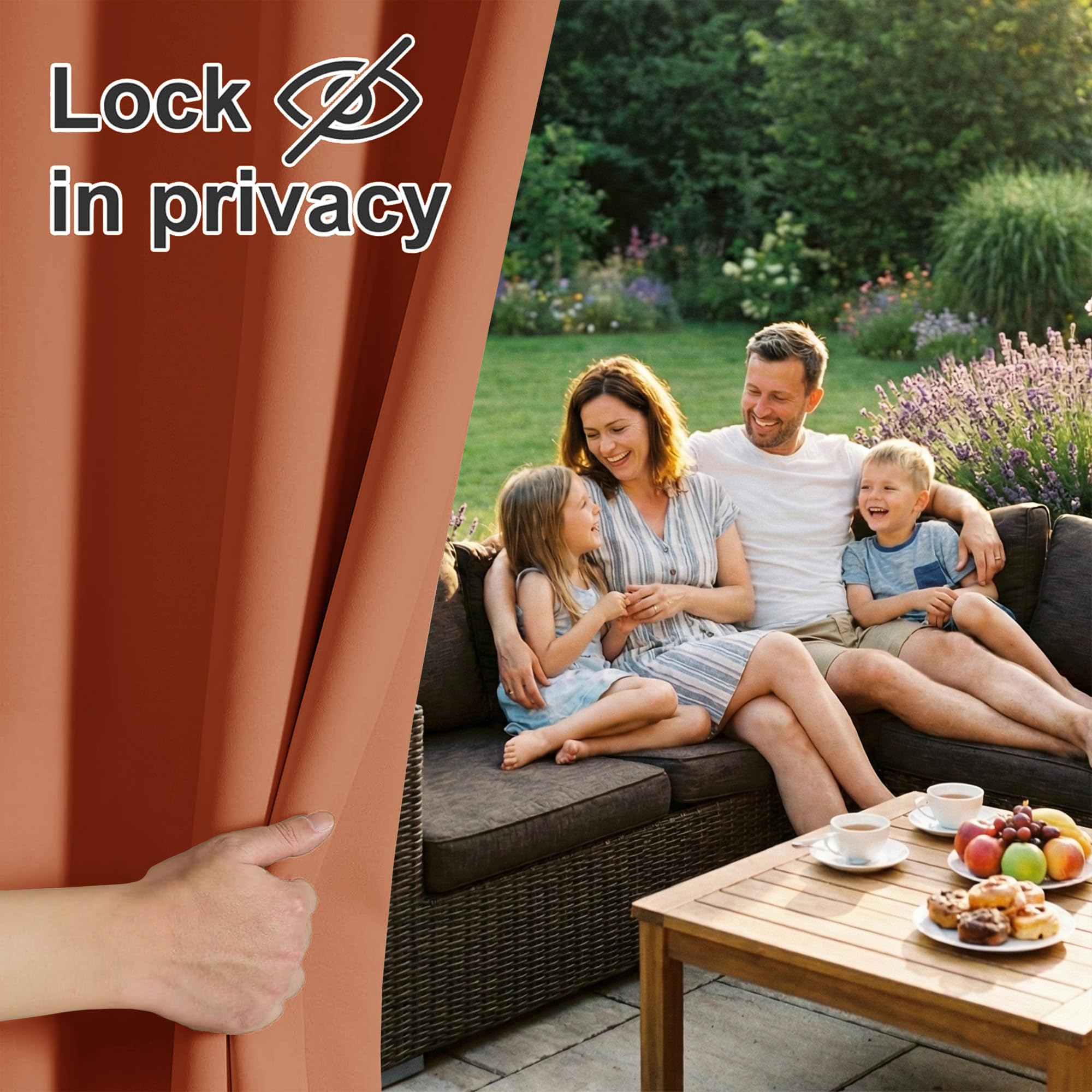 RYB HOME Extra Wide Outdoor Curtain in use on patio