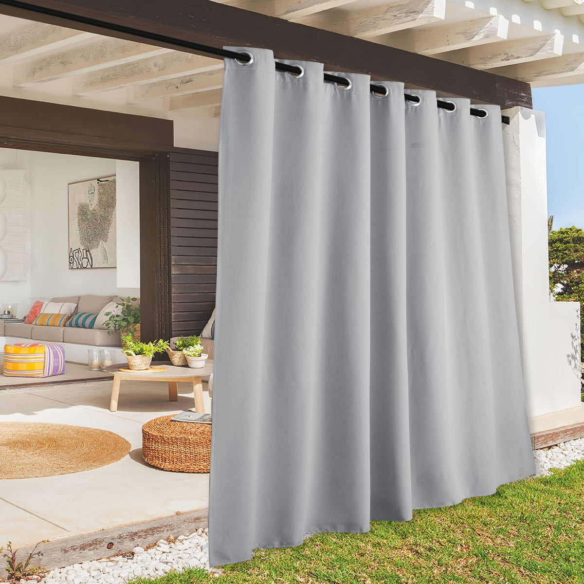 RYB HOME Extra Wide Outdoor Curtain Light Grey front view