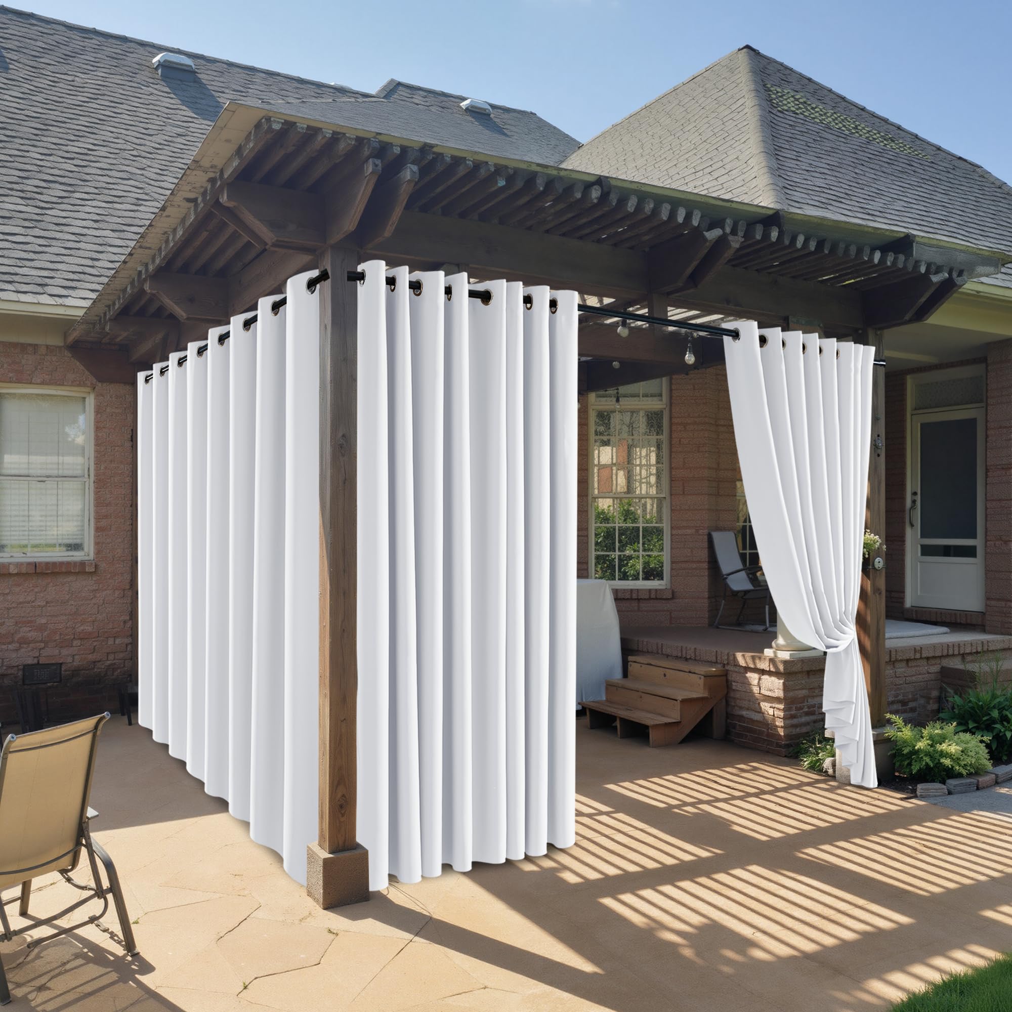 RYB HOME Outdoor Curtain Greyish White front view