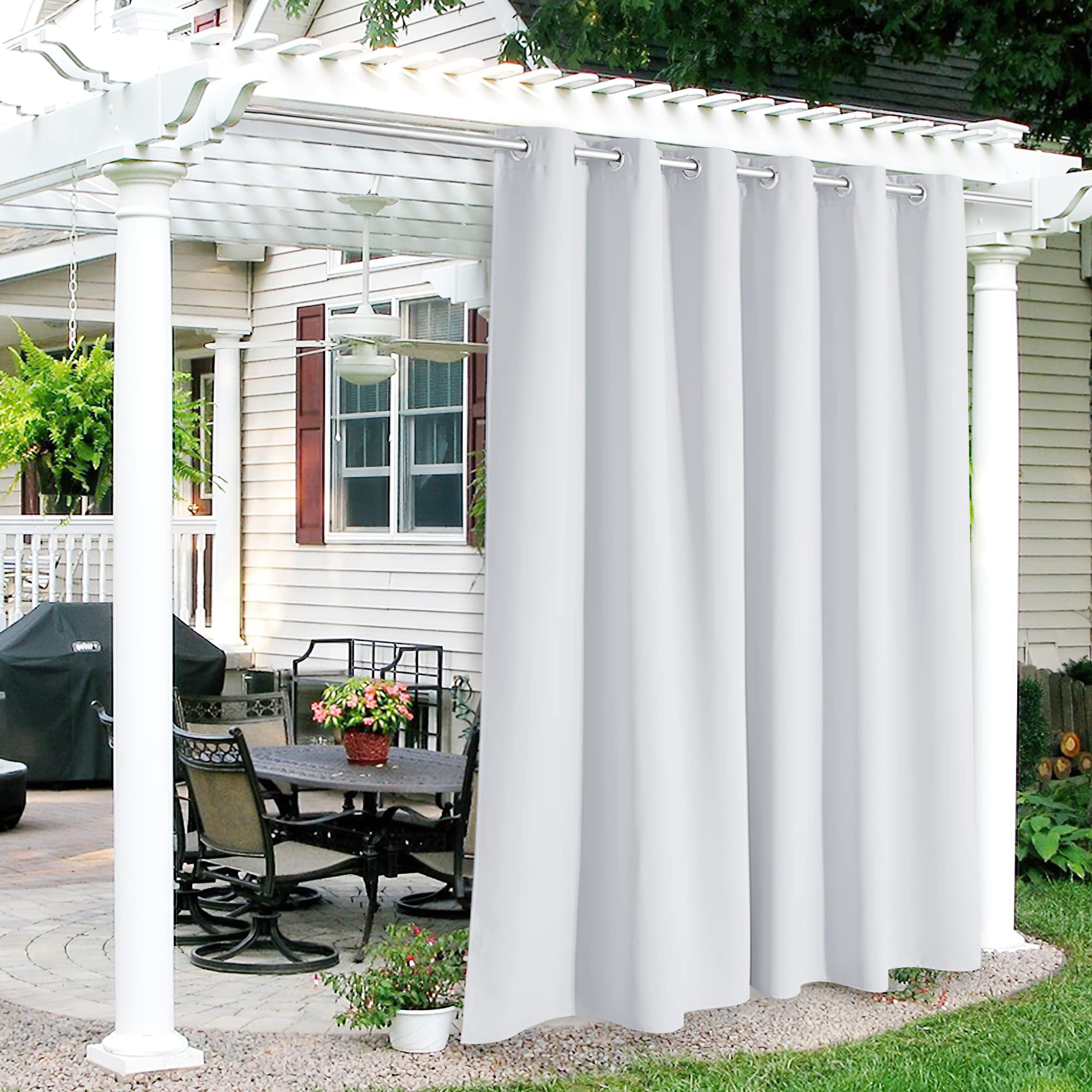 RYB HOME Outdoor Curtain Greyish White front view