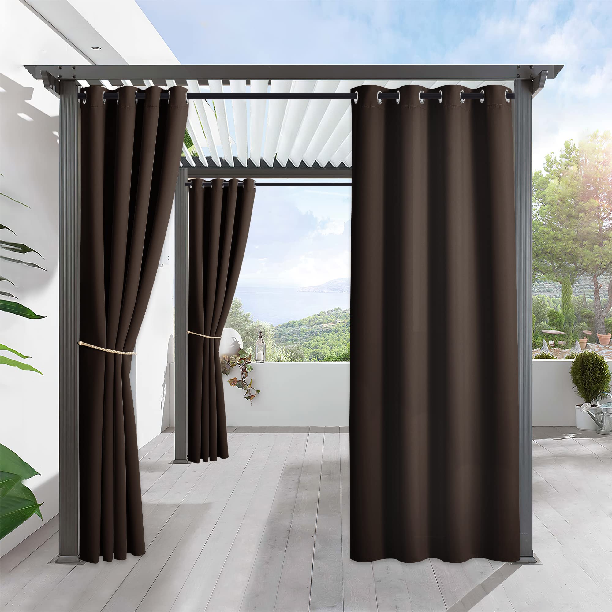 RYB HOME Outdoor Curtain in brown, front view
