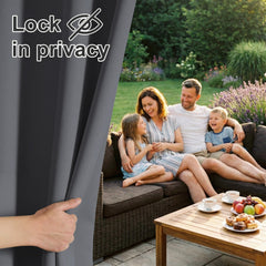 RYB HOME Outdoor Curtain in Grey on patio setting