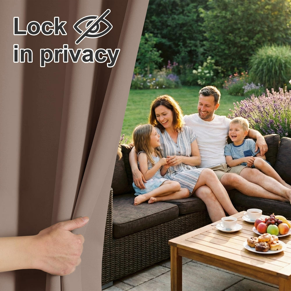 RYB HOME Outdoor Curtain Mocha hanging on patio