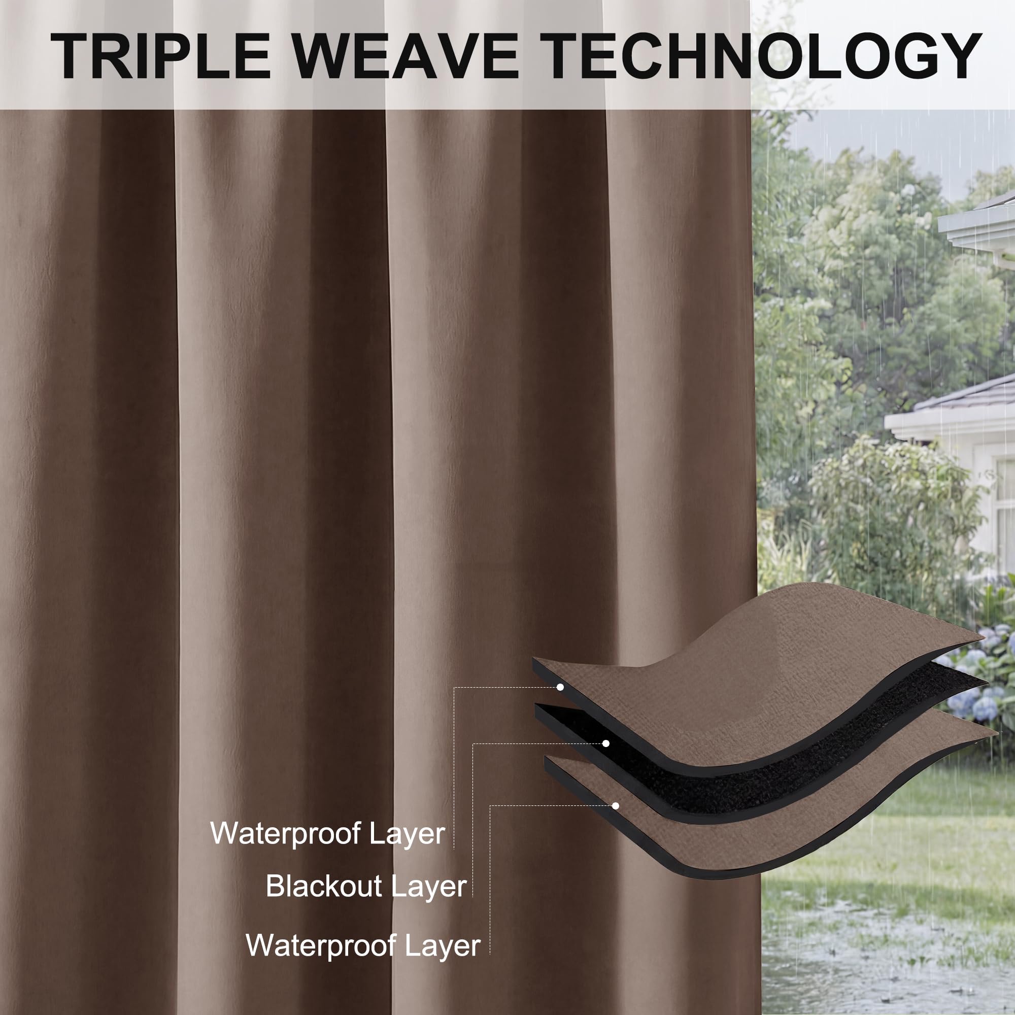 RYB HOME Outdoor Curtain Mocha showing thermal insulation