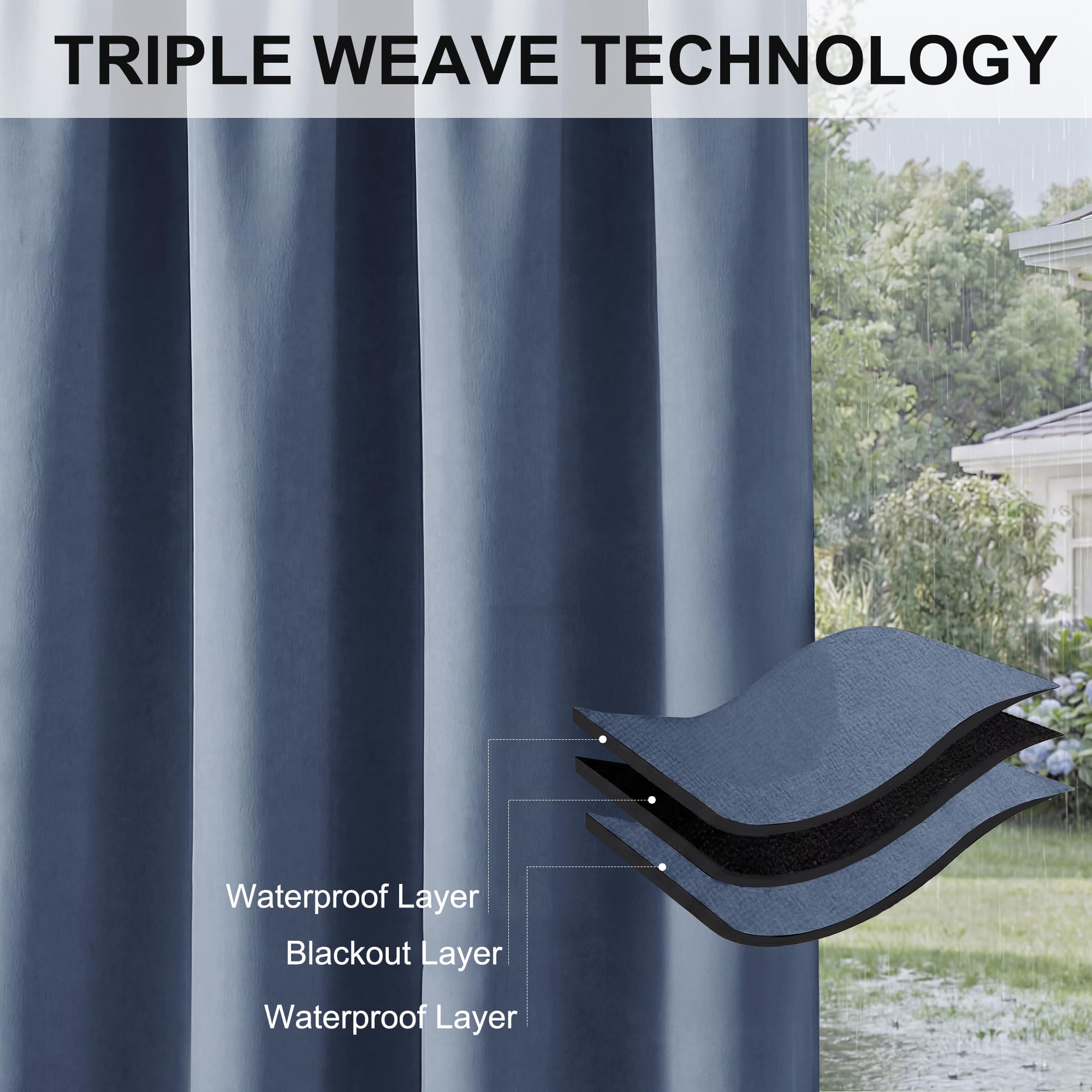 RYB HOME Outdoor Curtain Stone Blue draped outdoors