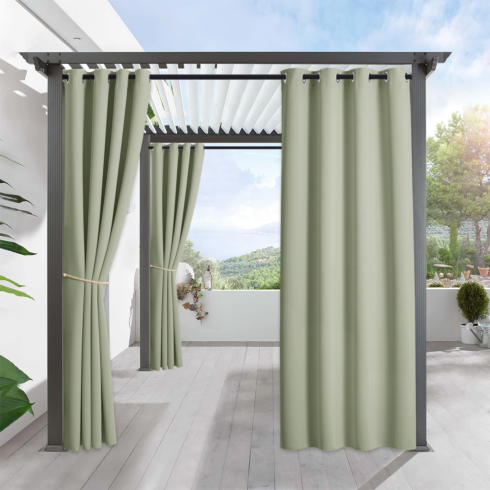 RYB HOME Outdoor Curtains Sage Green front view