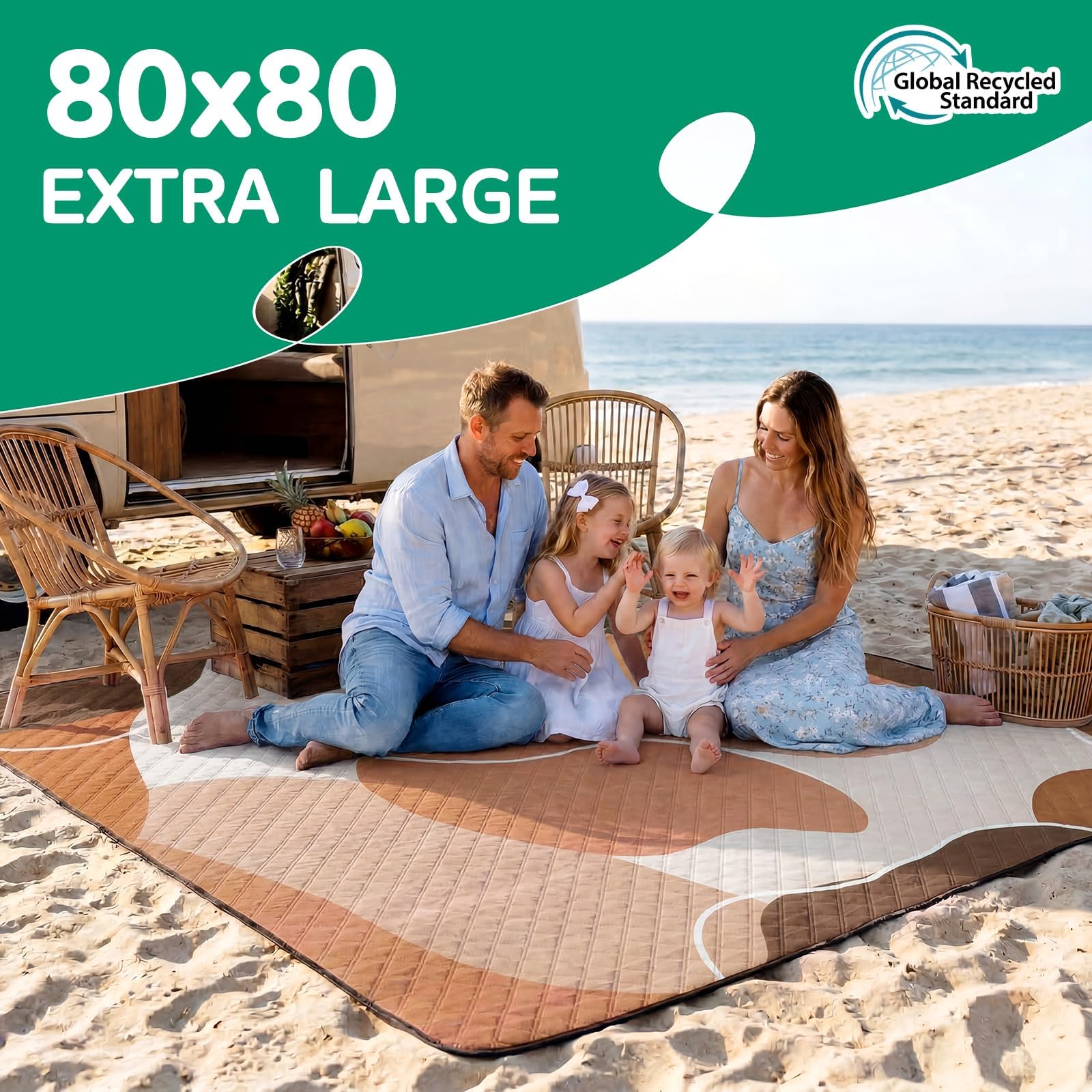 RYCHIC Extra Large Picnic Blanket folded and portable