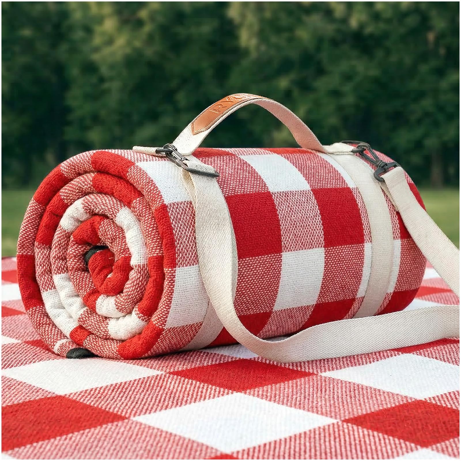 RYCHIC Extra Large Picnic Blanket front view plaid red