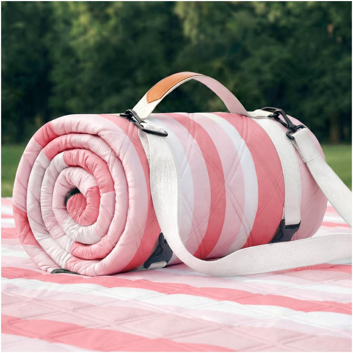 RYCHIC Extra Large Waterproof Picnic Blanket front view in pink